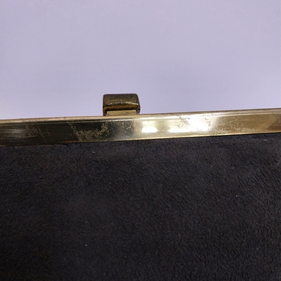 1950s Suede Shoulder Bag Convertible Clutch Madwed Gray Foldover Gold Chain - Picture 8 of 9